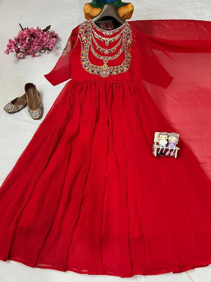Premium Crushed Faux Georgette Anarkali Gown with Dupatta