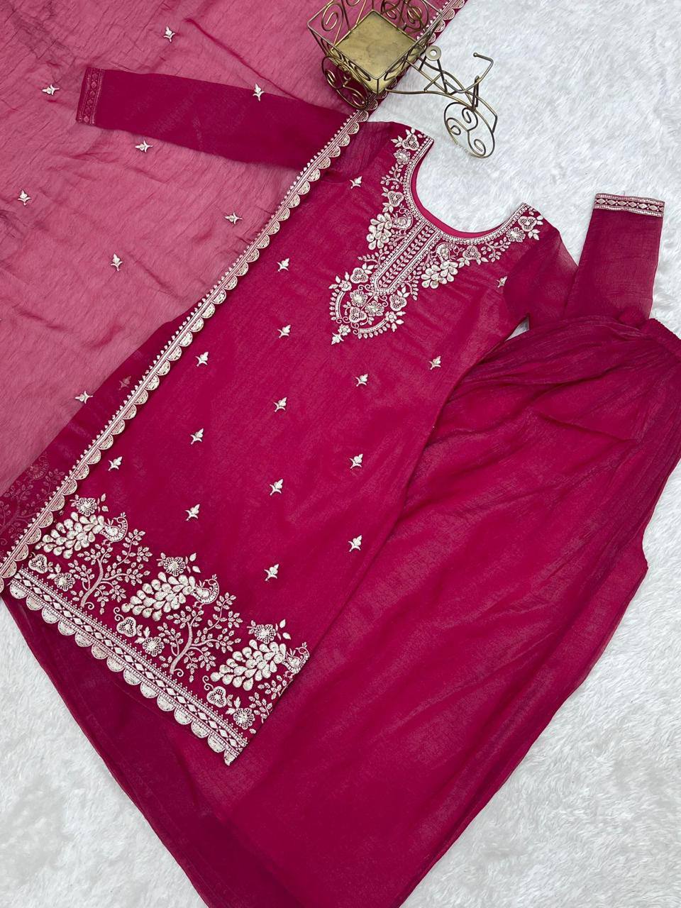 Premium Crunchy Silk Top, Sharara & Dupatta – Sequins, Thread & Zari Embroidery