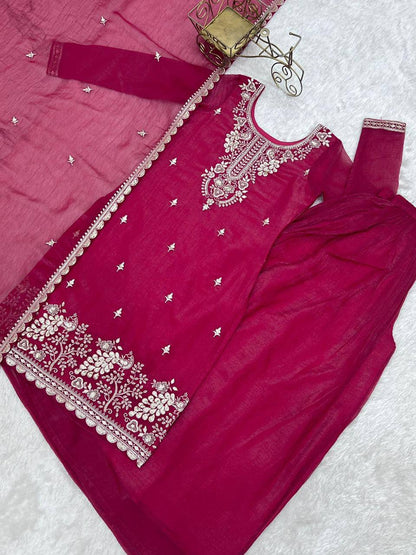 Premium Crunchy Silk Top, Sharara & Dupatta – Sequins, Thread & Zari Embroidery