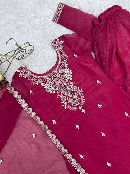 Premium Crunchy Silk Top, Sharara & Dupatta – Sequins, Thread & Zari Embroidery