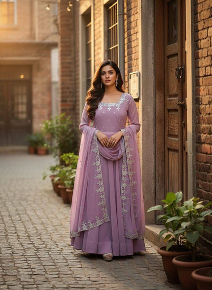Premium Fox Georgette Anarkali Gown, Pant & Dupatta – Heavy Sequins Embroidery