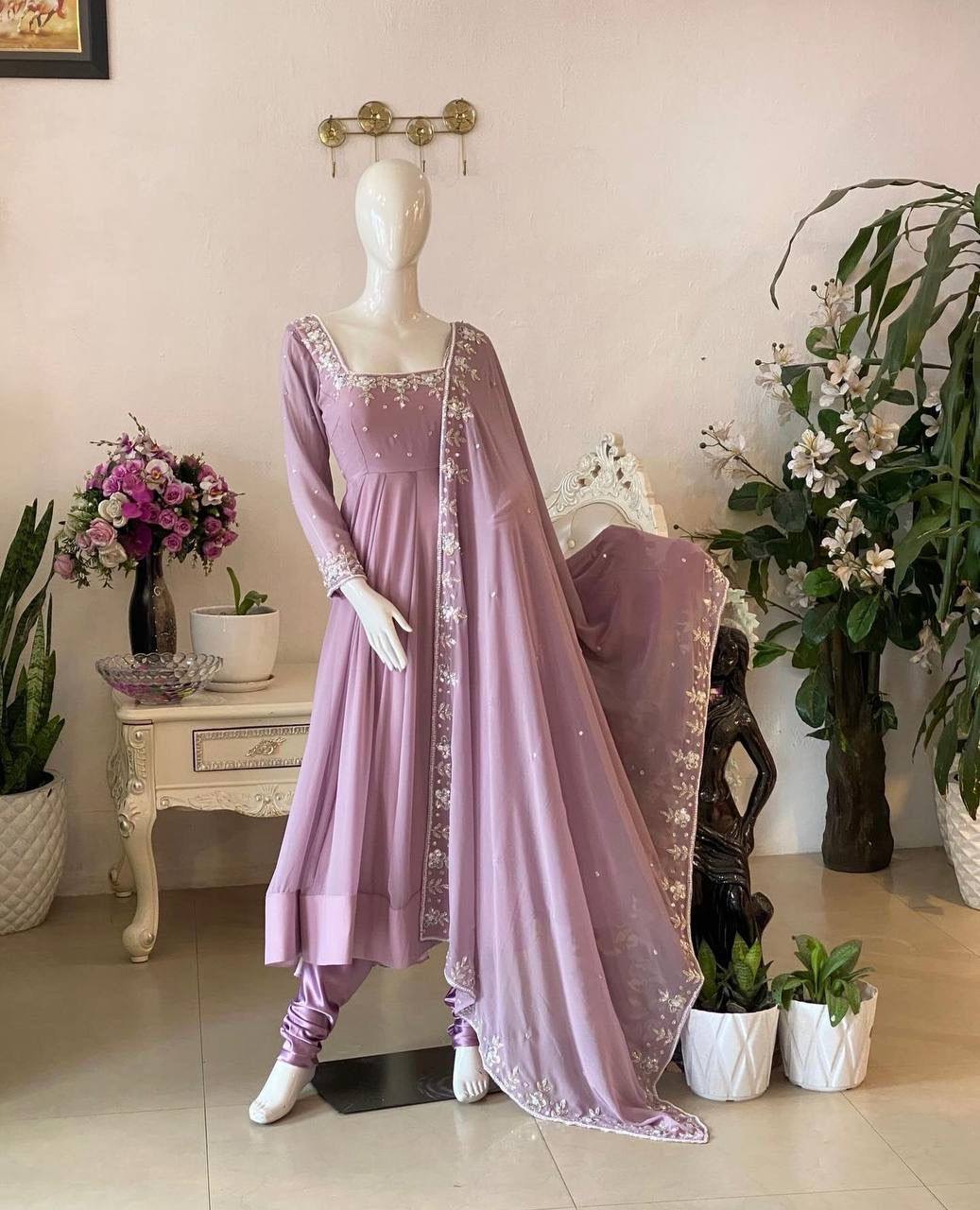 Premium Fox Georgette Anarkali Gown, Pant & Dupatta – Heavy Sequins Embroidery