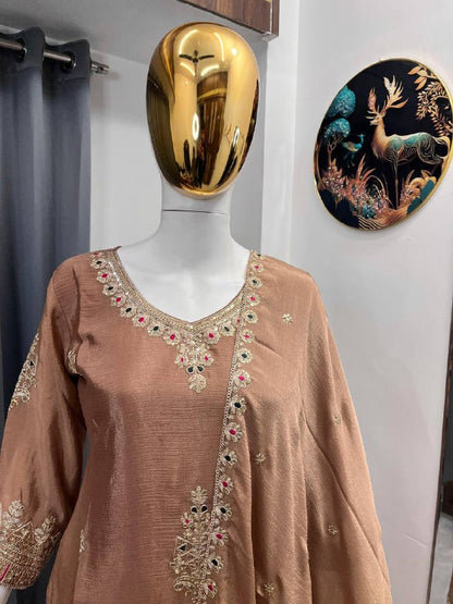 Premium Chinon Silk Top, Plazzo & Dupatta – Heavy Sequins Embroidery