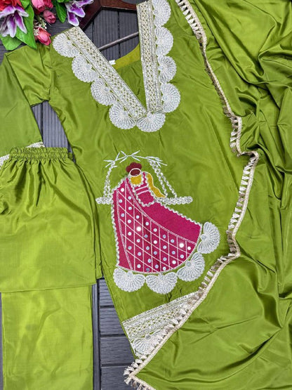 Premium Heavy Crepe Top, Sarara & Dupatta – Embroidery Coding Work