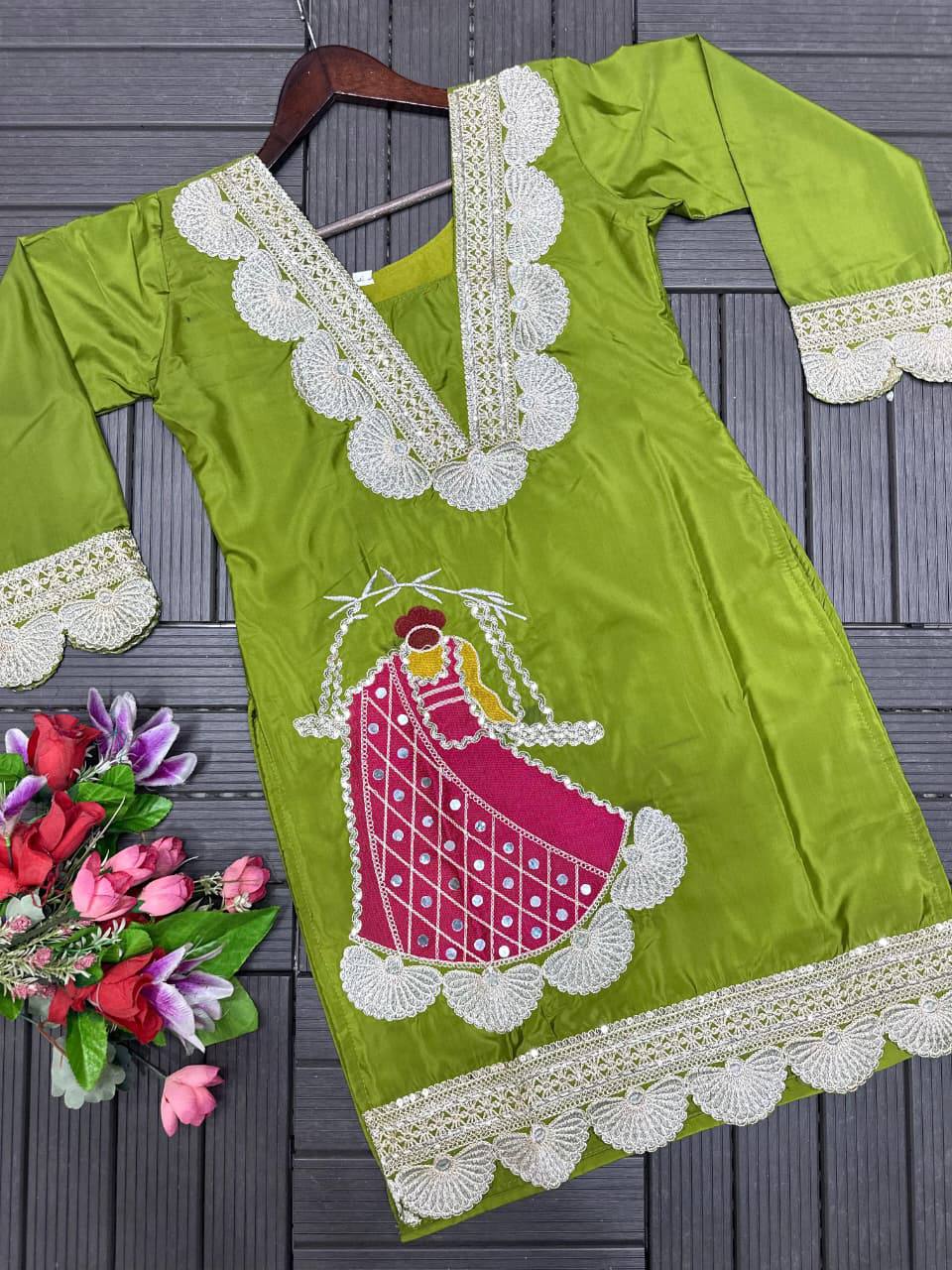 Premium Heavy Crepe Top, Sarara & Dupatta – Embroidery Coding Work