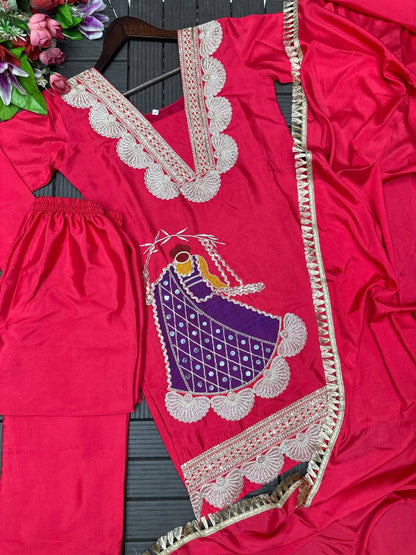 Premium Heavy Crepe Top, Sarara & Dupatta – Embroidery Coding Work