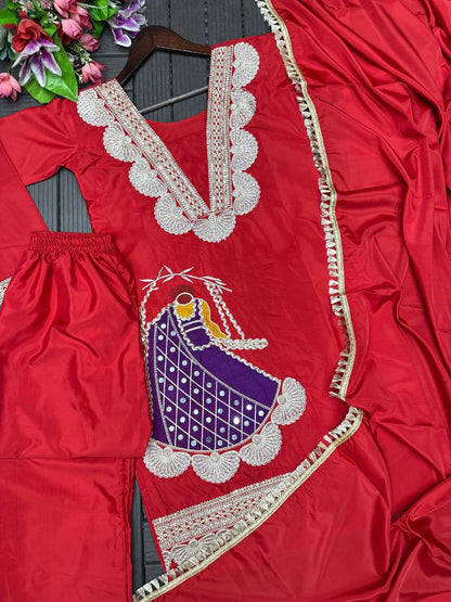 Premium Heavy Crepe Top, Sarara & Dupatta – Embroidery Coding Work