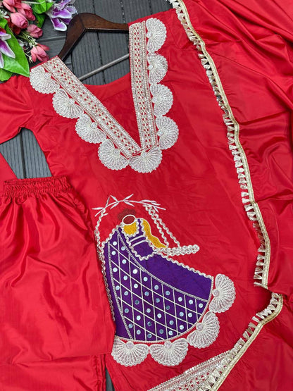 Premium Heavy Crepe Top, Sarara & Dupatta – Embroidery Coding Work
