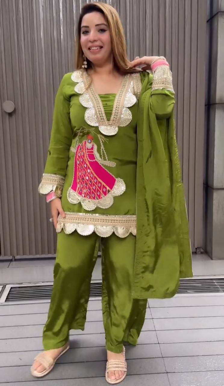 Premium Heavy Crepe Top, Sarara & Dupatta – Embroidery Coding Work