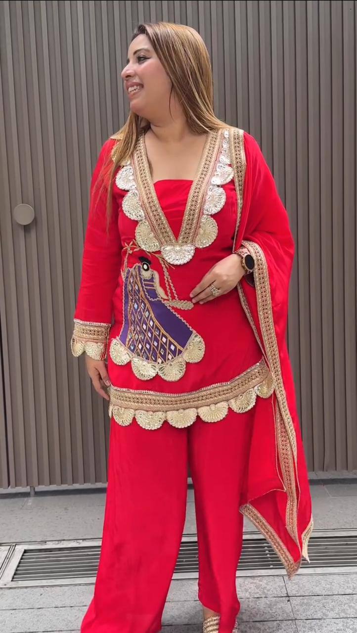Premium Heavy Crepe Top, Sarara & Dupatta – Embroidery Coding Work
