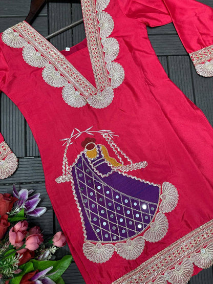 Premium Heavy Crepe Top, Sarara & Dupatta – Embroidery Coding Work