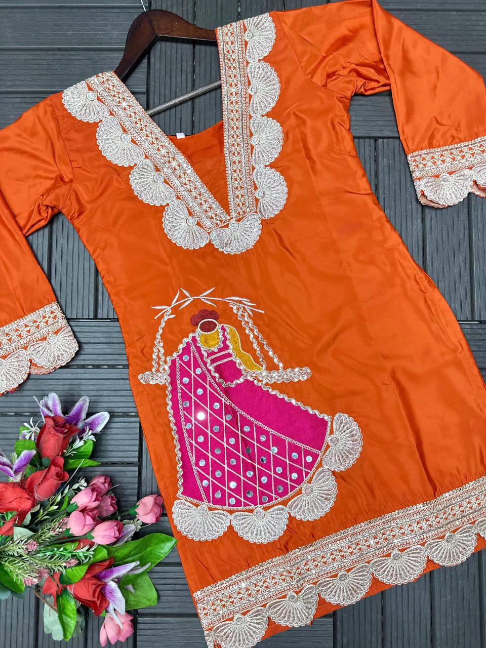 Premium Heavy Crepe Top, Sarara & Dupatta – Embroidery Coding Work