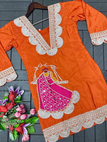 Premium Heavy Crepe Top, Sarara & Dupatta – Embroidery Coding Work