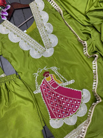 Premium Heavy Crepe Top, Sarara & Dupatta – Embroidery Coding Work