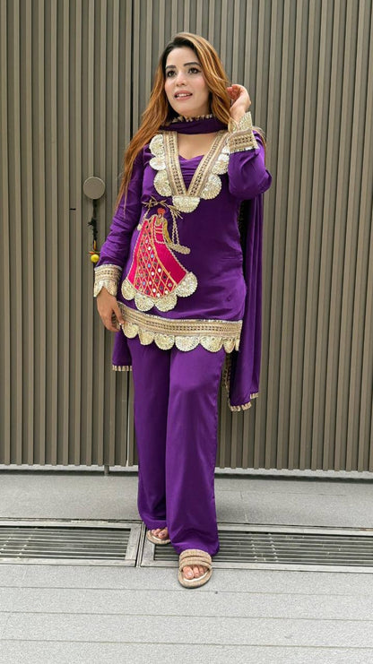 Premium Heavy Crepe Top, Sarara & Dupatta – Embroidery Coding Work