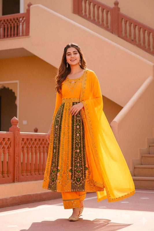 Premium Faux Georgette Top, Sharara & Dupatta – Heavy Sequins Embroidery