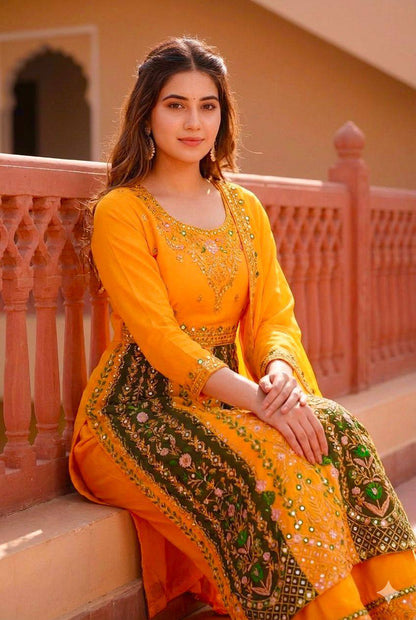 Premium Faux Georgette Top, Sharara & Dupatta – Heavy Sequins Embroidery