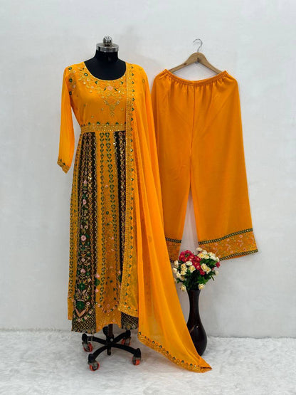 Premium Faux Georgette Top, Sharara & Dupatta – Heavy Sequins Embroidery