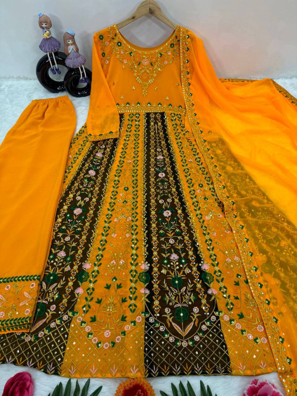 Premium Faux Georgette Top, Sharara & Dupatta – Heavy Sequins Embroidery