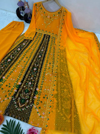 Premium Faux Georgette Top, Sharara & Dupatta – Heavy Sequins Embroidery