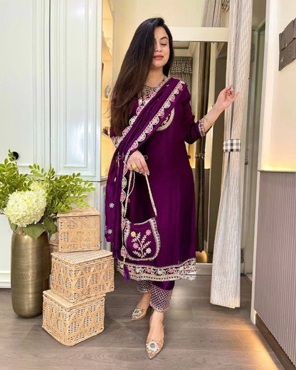 Premium Chinon Silk Long Pakistani Suit – Heavy Multi‑Needle Sequins Embroidery