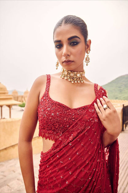 Premium Faux Georgette Bollywood Saree – Heavy Sequins & Multi Embroidery Work