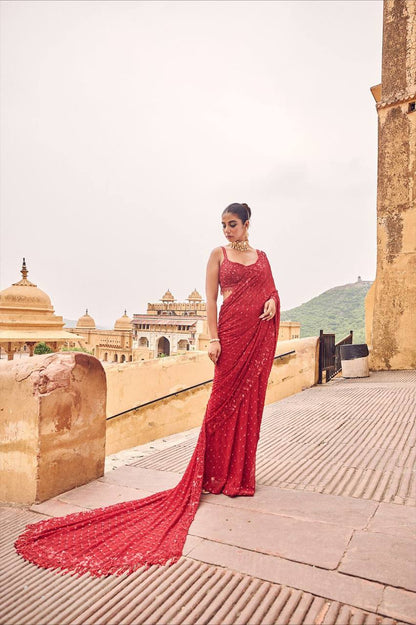 Premium Faux Georgette Bollywood Saree – Heavy Sequins & Multi Embroidery Work