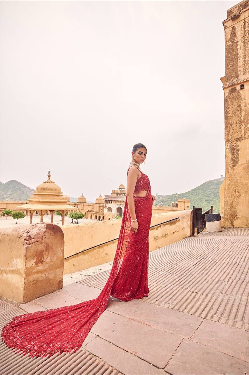 Premium Faux Georgette Bollywood Saree – Heavy Sequins & Multi Embroidery Work