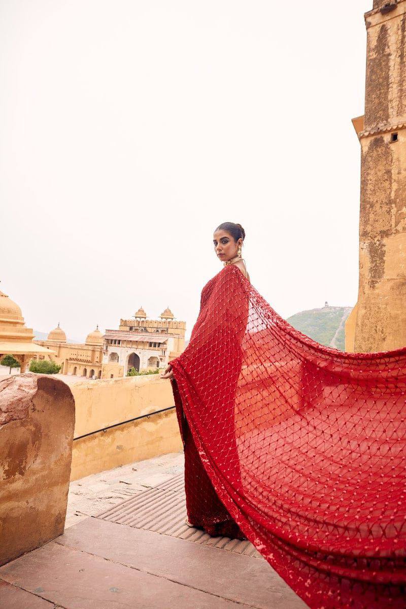 Premium Faux Georgette Bollywood Saree – Heavy Sequins & Multi Embroidery Work