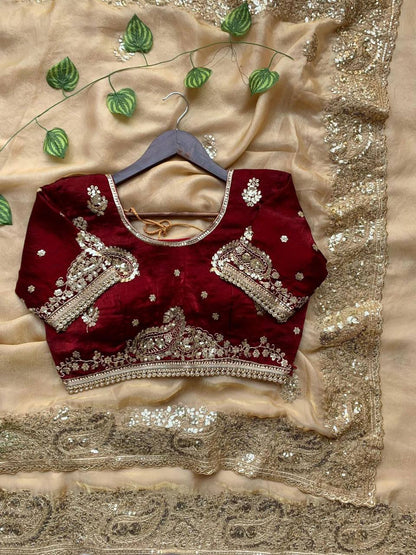 Premium Fendy Satin Saree – Heavy Sequins Border & Embroidery Work