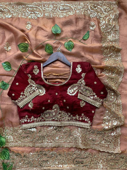 Premium Fendy Satin Saree – Heavy Sequins Border & Embroidery Work