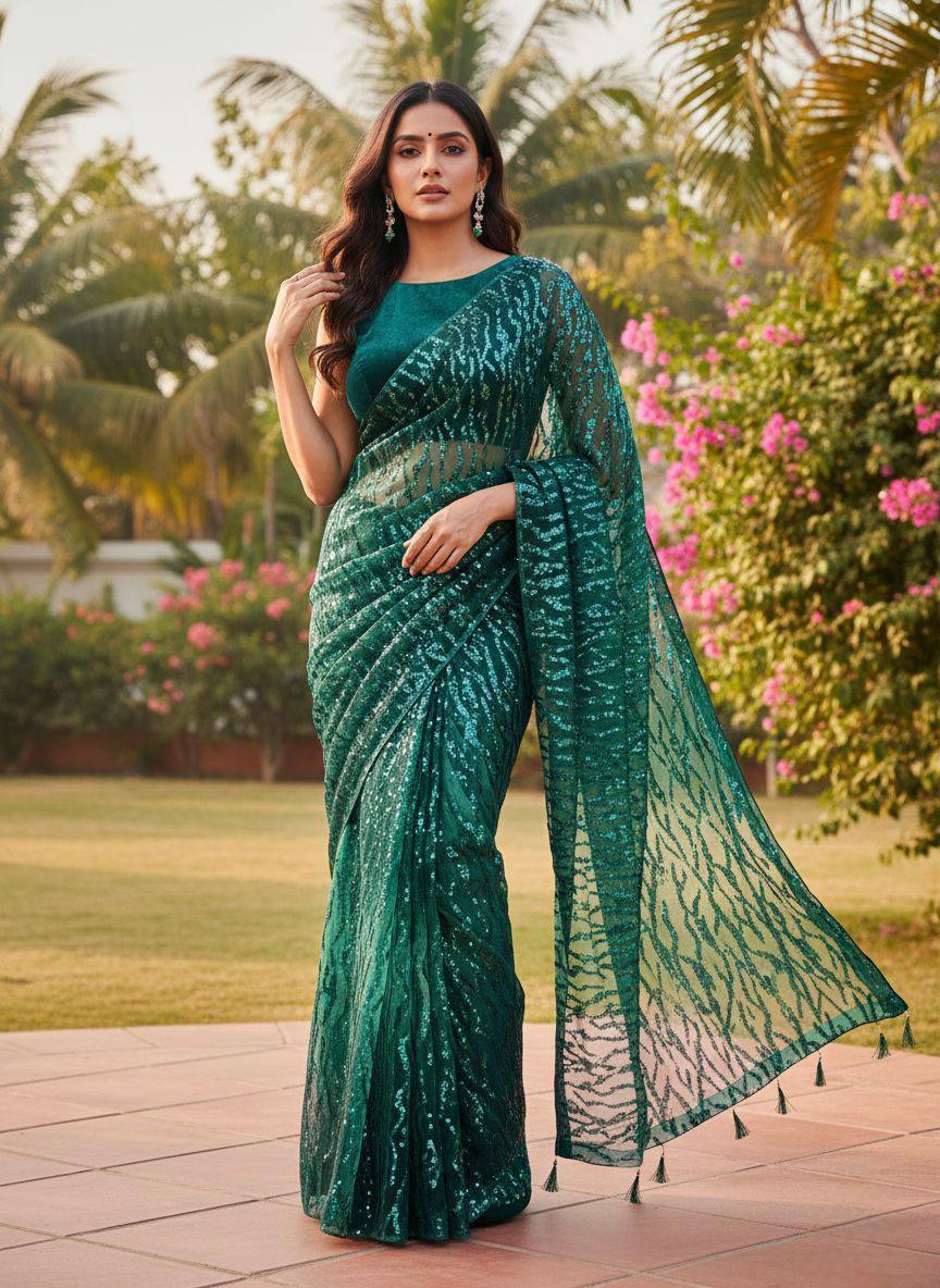 Limited Edition Ombre Imported Fabric Saree – Heavy Sequins Work