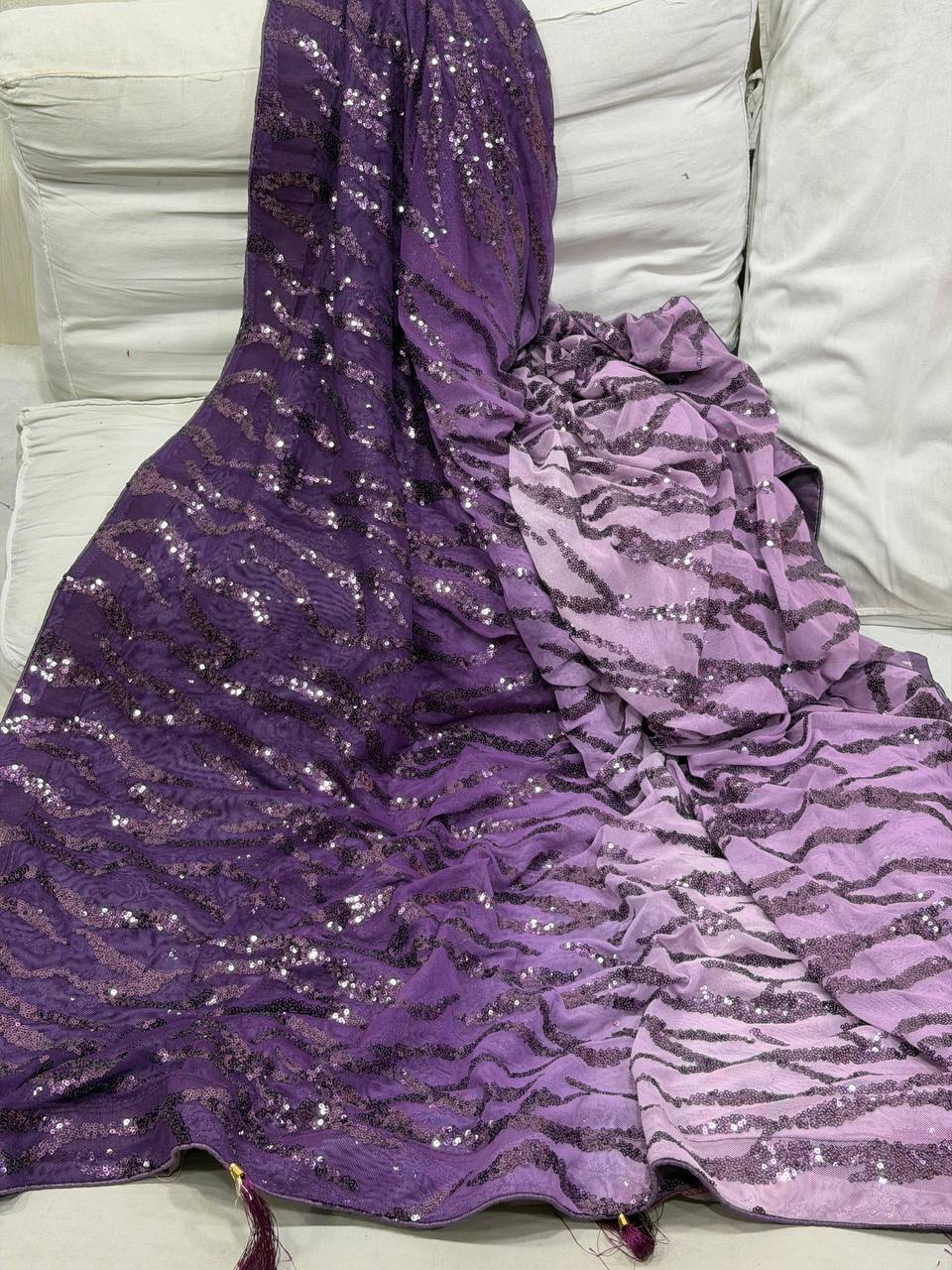 Limited Edition Ombre Imported Fabric Saree – Heavy Sequins Work