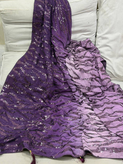 Limited Edition Ombre Imported Fabric Saree – Heavy Sequins Work