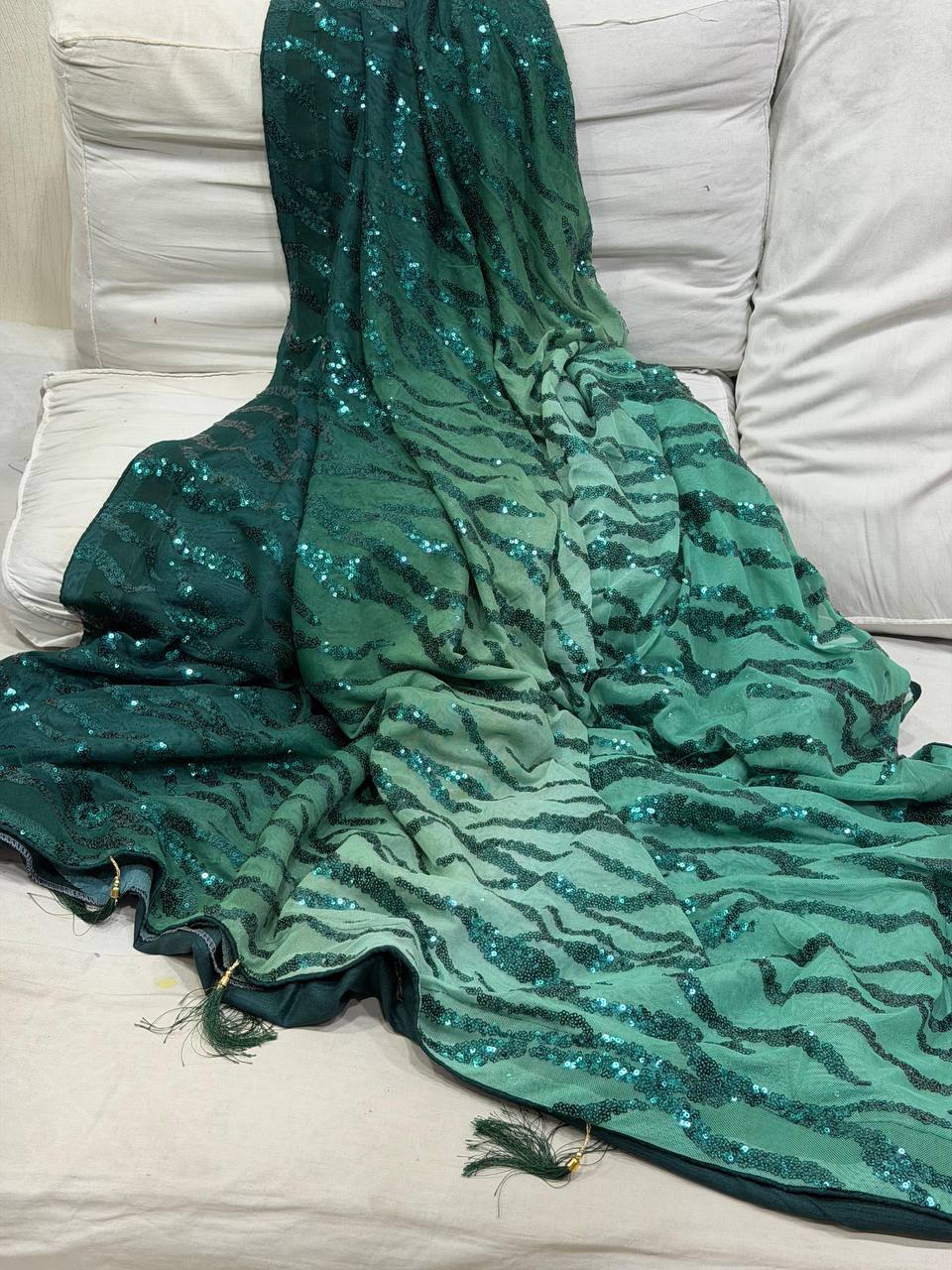 Limited Edition Ombre Imported Fabric Saree – Heavy Sequins Work