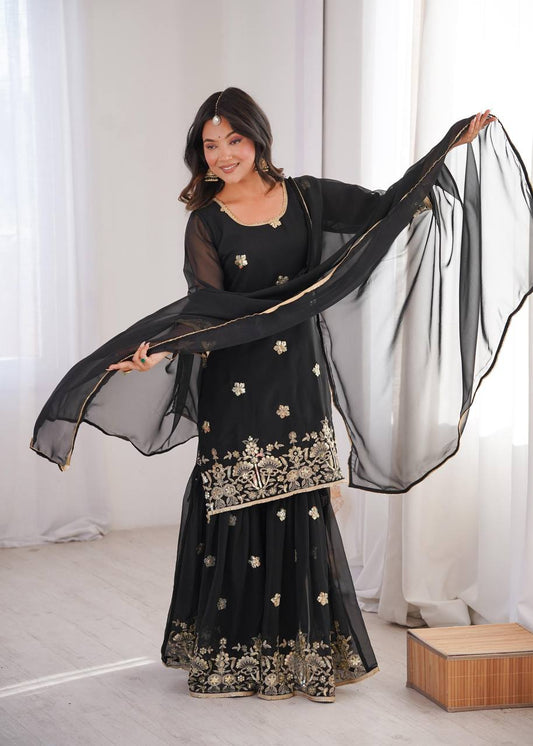 Premium Georgette Sequins Embroidered Sharara Set – Bridal Festive Wear