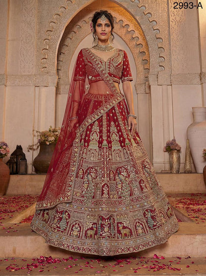 Luxury Silk Bridal Lehenga Choli Set – Fancy Embroidery, Sequins & Double Dupatta