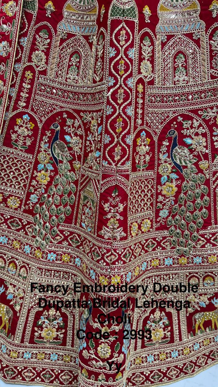 Luxury Silk Bridal Lehenga Choli Set – Fancy Embroidery, Sequins & Double Dupatta