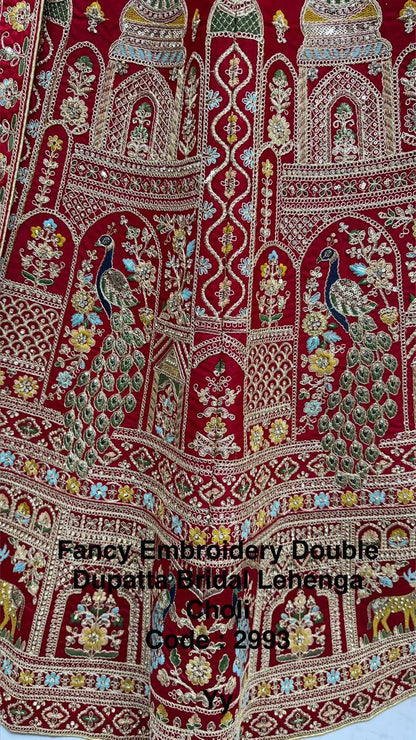Luxury Silk Bridal Lehenga Choli Set – Fancy Embroidery, Sequins & Double Dupatta