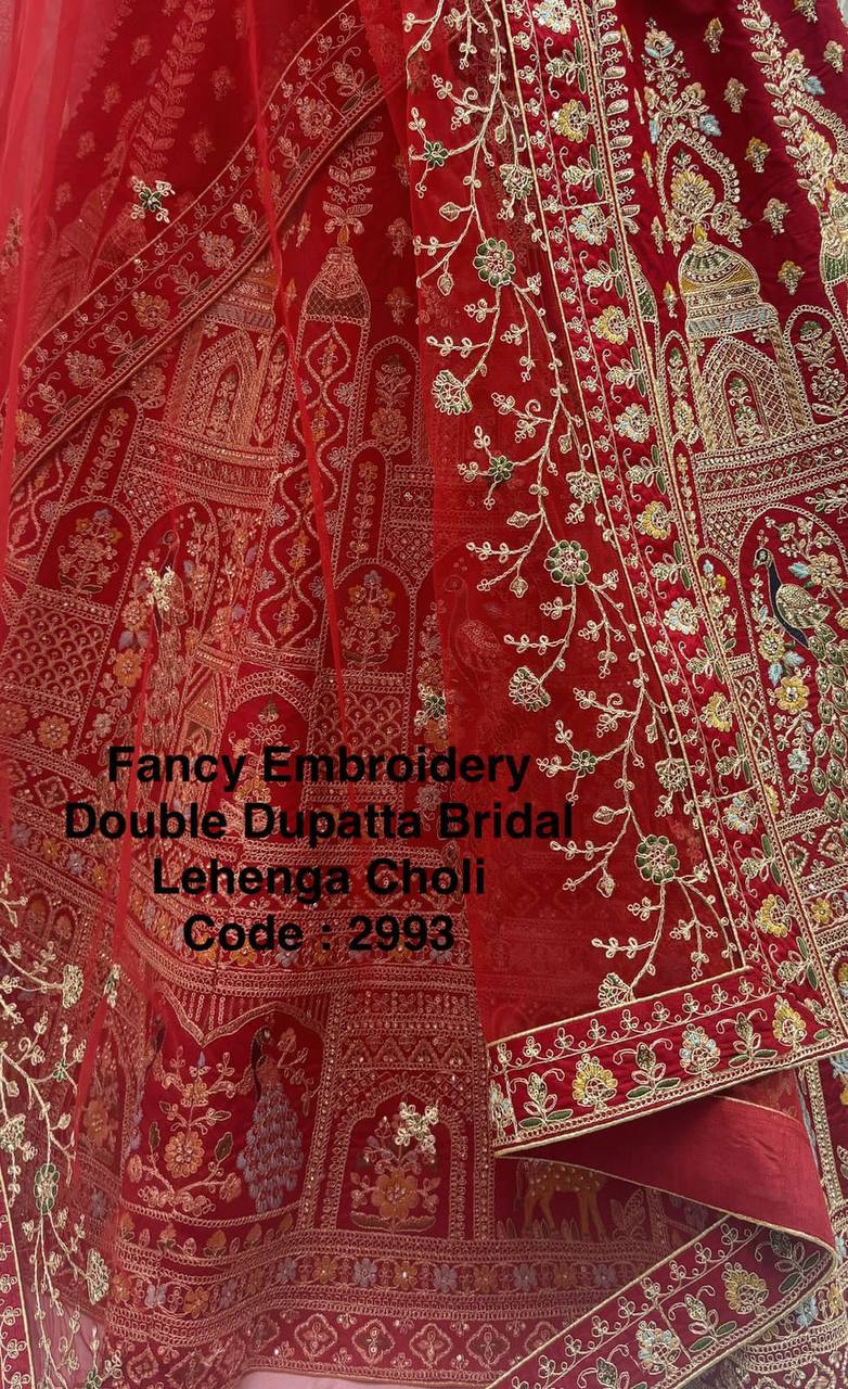 Luxury Silk Bridal Lehenga Choli Set – Fancy Embroidery, Sequins & Double Dupatta