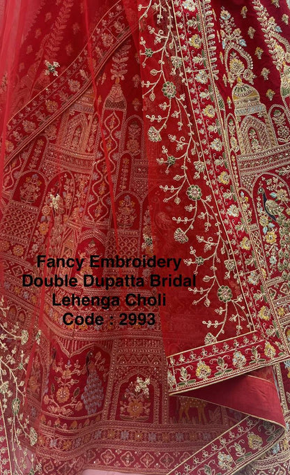 Luxury Silk Bridal Lehenga Choli Set – Fancy Embroidery, Sequins & Double Dupatta