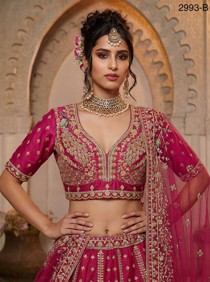Luxury Silk Bridal Lehenga Choli Set – Fancy Embroidery, Sequins & Double Dupatta