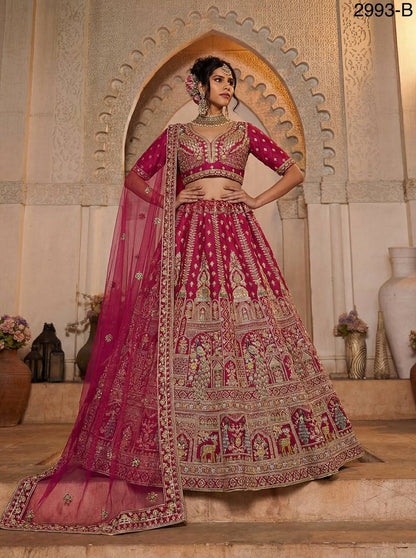 Luxury Silk Bridal Lehenga Choli Set – Fancy Embroidery, Sequins & Double Dupatta