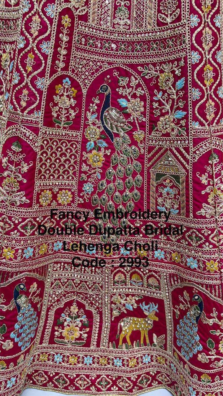 Luxury Silk Bridal Lehenga Choli Set – Fancy Embroidery, Sequins & Double Dupatta