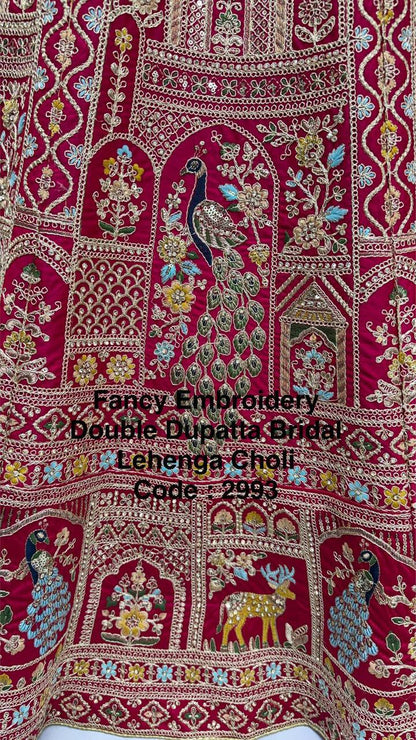 Luxury Silk Bridal Lehenga Choli Set – Fancy Embroidery, Sequins & Double Dupatta