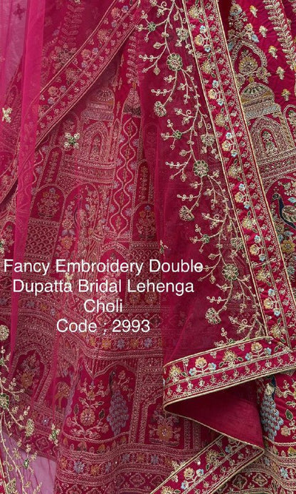Luxury Silk Bridal Lehenga Choli Set – Fancy Embroidery, Sequins & Double Dupatta
