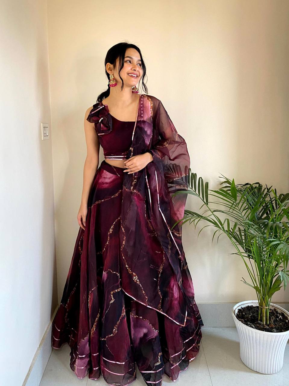 Premium Organza Silk Lehenga Choli Set – Digital Print