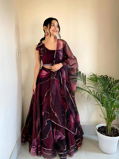 Premium Organza Silk Lehenga Choli Set – Digital Print