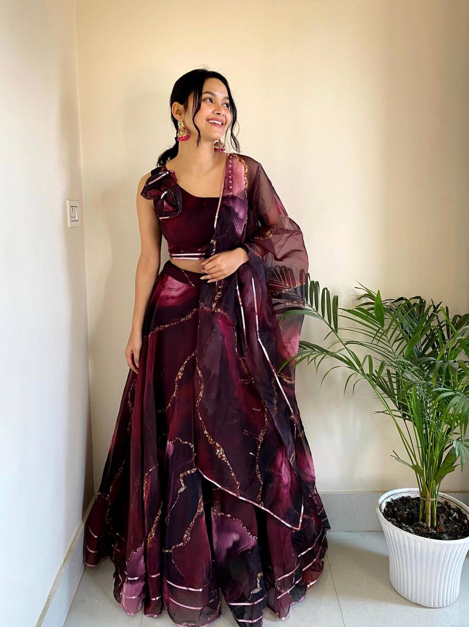 Premium Organza Silk Lehenga Choli Set – Digital Print