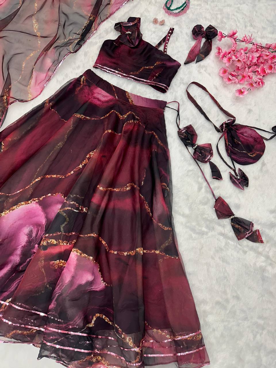 Premium Organza Silk Lehenga Choli Set – Digital Print